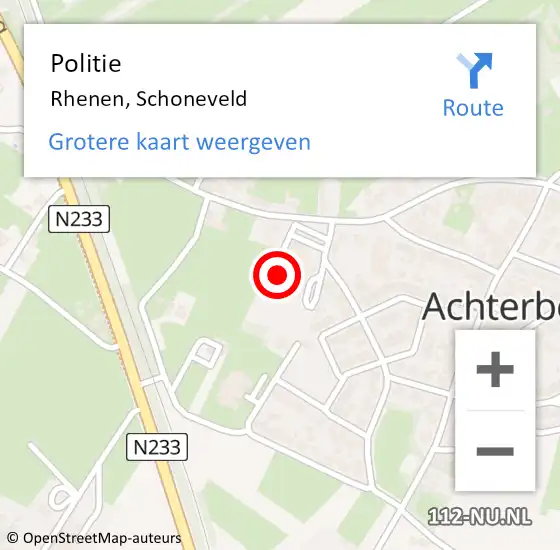 Locatie op kaart van de 112 melding: Politie Rhenen, Schoneveld op 16 oktober 2024 15:52