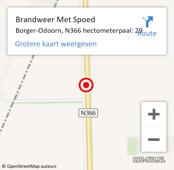 Locatie op kaart van de 112 melding: Brandweer Met Spoed Naar Borger-Odoorn, N366 hectometerpaal: 29 op 16 oktober 2024 15:56