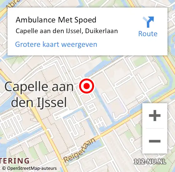 Locatie op kaart van de 112 melding: Ambulance Met Spoed Naar Capelle aan den IJssel, Duikerlaan op 16 oktober 2024 16:01