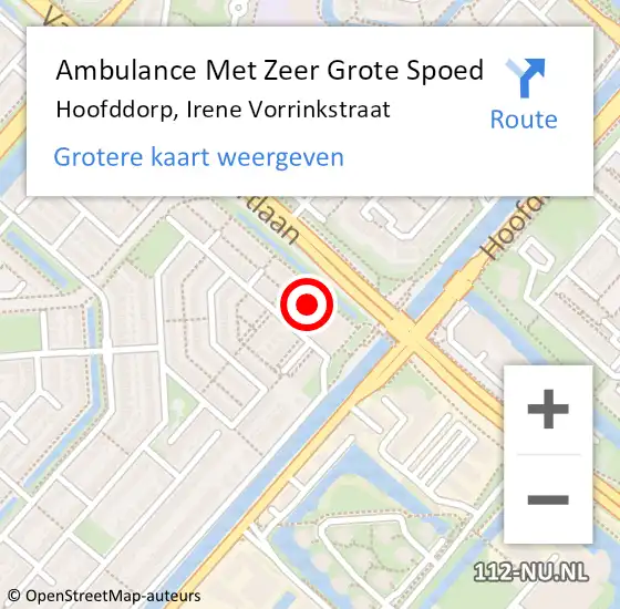 Locatie op kaart van de 112 melding: Ambulance Met Zeer Grote Spoed Naar Hoofddorp, Irene Vorrinkstraat op 16 oktober 2024 16:03