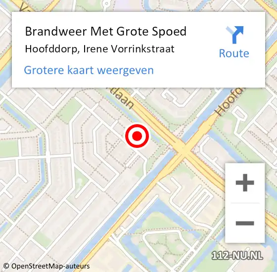 Locatie op kaart van de 112 melding: Brandweer Met Grote Spoed Naar Hoofddorp, Irene Vorrinkstraat op 16 oktober 2024 16:03