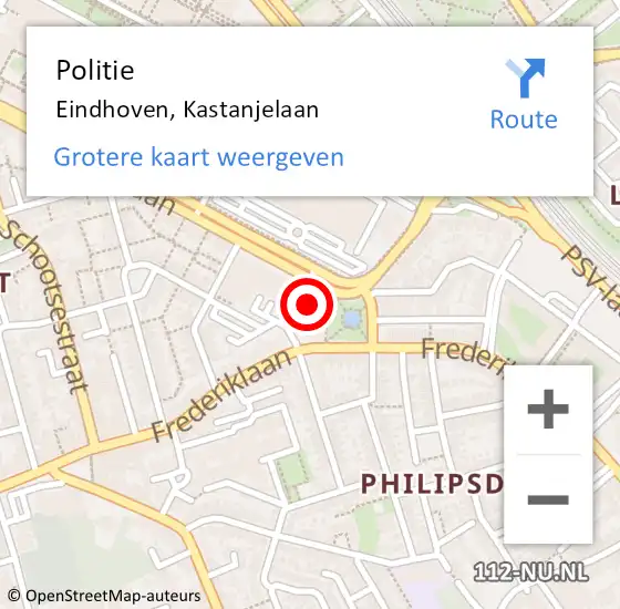 Locatie op kaart van de 112 melding: Politie Eindhoven, Kastanjelaan op 16 oktober 2024 16:05