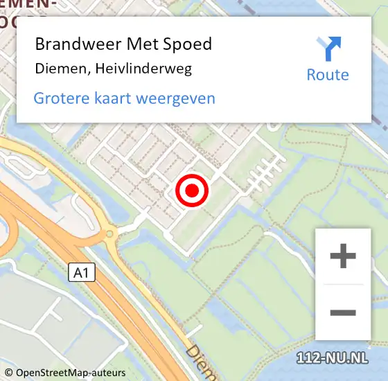 Locatie op kaart van de 112 melding: Brandweer Met Spoed Naar Diemen, Heivlinderweg op 16 oktober 2024 16:11