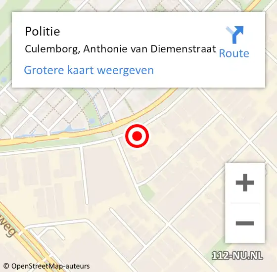 Locatie op kaart van de 112 melding: Politie Culemborg, Anthonie van Diemenstraat op 16 oktober 2024 16:25