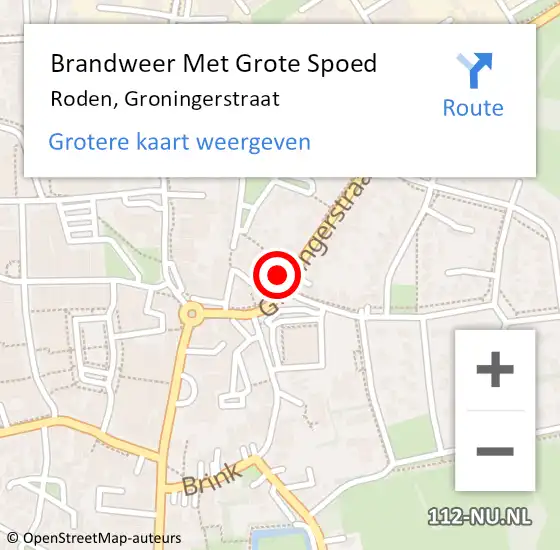 Locatie op kaart van de 112 melding: Brandweer Met Grote Spoed Naar Roden, Groningerstraat op 16 oktober 2024 16:29