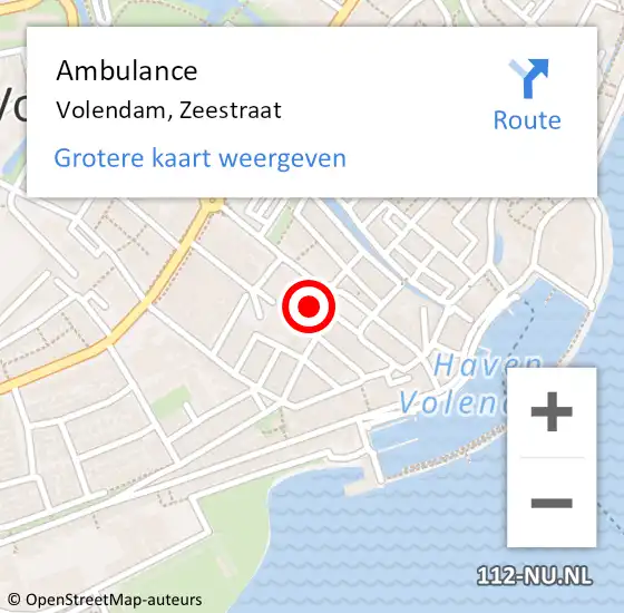 Locatie op kaart van de 112 melding: Ambulance Volendam, Zeestraat op 16 oktober 2024 16:46