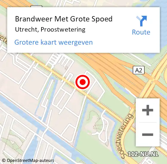 Locatie op kaart van de 112 melding: Brandweer Met Grote Spoed Naar Utrecht, Proostwetering op 16 oktober 2024 16:53