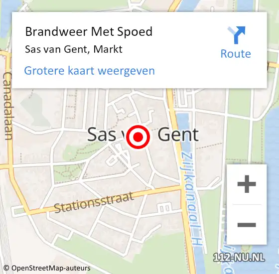 Locatie op kaart van de 112 melding: Brandweer Met Spoed Naar Sas van Gent, Markt op 16 oktober 2024 17:00