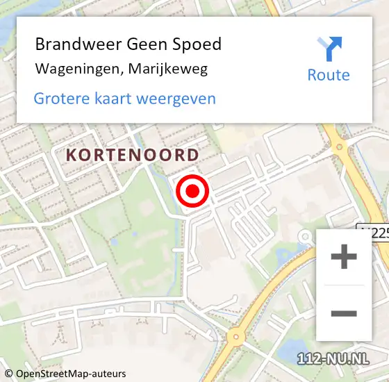 Locatie op kaart van de 112 melding: Brandweer Geen Spoed Naar Wageningen, Marijkeweg op 16 oktober 2024 17:02