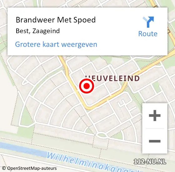 Locatie op kaart van de 112 melding: Brandweer Met Spoed Naar Best, Zaageind op 16 oktober 2024 17:19