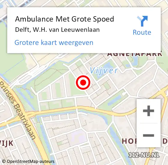 Locatie op kaart van de 112 melding: Ambulance Met Grote Spoed Naar Delft, W.H. van Leeuwenlaan op 16 oktober 2024 17:27