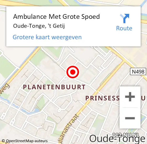 Locatie op kaart van de 112 melding: Ambulance Met Grote Spoed Naar Oude-Tonge, 't Getij op 16 oktober 2024 17:35