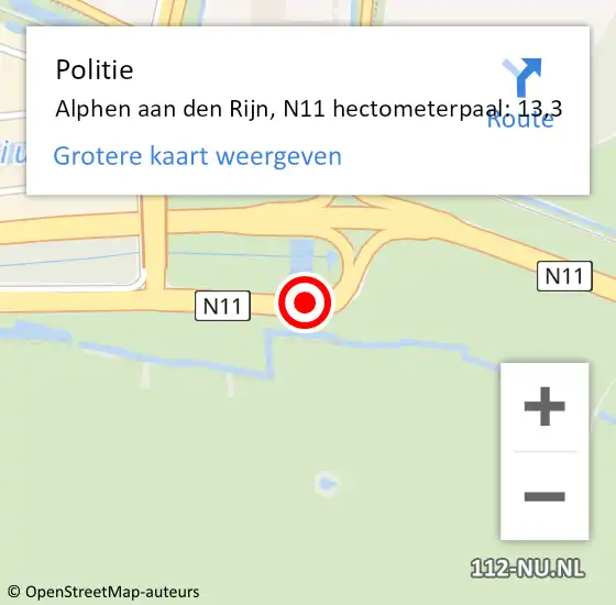 Locatie op kaart van de 112 melding: Politie Alphen aan den Rijn, N11 hectometerpaal: 13,3 op 16 oktober 2024 17:41