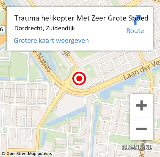 Locatie op kaart van de 112 melding: Trauma helikopter Met Zeer Grote Spoed Naar Dordrecht, Zuidendijk op 16 oktober 2024 17:44