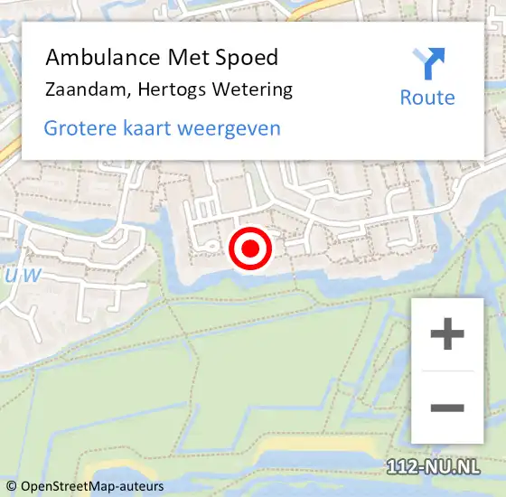 Locatie op kaart van de 112 melding: Ambulance Met Spoed Naar Zaandam, Hertogs Wetering op 16 oktober 2024 17:45