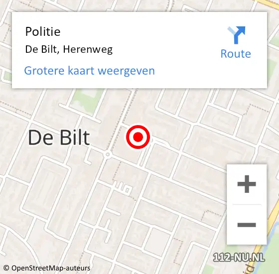 Locatie op kaart van de 112 melding: Politie De Bilt, Herenweg op 16 oktober 2024 17:48