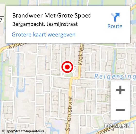 Locatie op kaart van de 112 melding: Brandweer Met Grote Spoed Naar Bergambacht, Jasmijnstraat op 16 oktober 2024 17:50