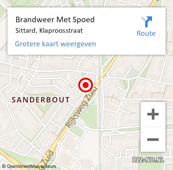 Locatie op kaart van de 112 melding: Brandweer Met Spoed Naar Sittard, Klaproosstraat op 16 oktober 2024 18:11