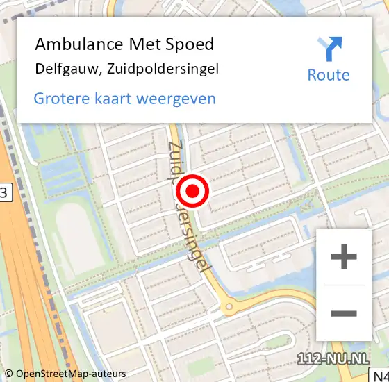 Locatie op kaart van de 112 melding: Ambulance Met Spoed Naar Delfgauw, Zuidpoldersingel op 16 oktober 2024 18:23