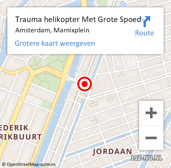 Locatie op kaart van de 112 melding: Trauma helikopter Met Grote Spoed Naar Amsterdam, Marnixplein op 16 oktober 2024 18:34