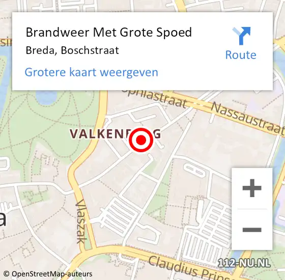 Locatie op kaart van de 112 melding: Brandweer Met Grote Spoed Naar Breda, Boschstraat op 16 oktober 2024 18:43