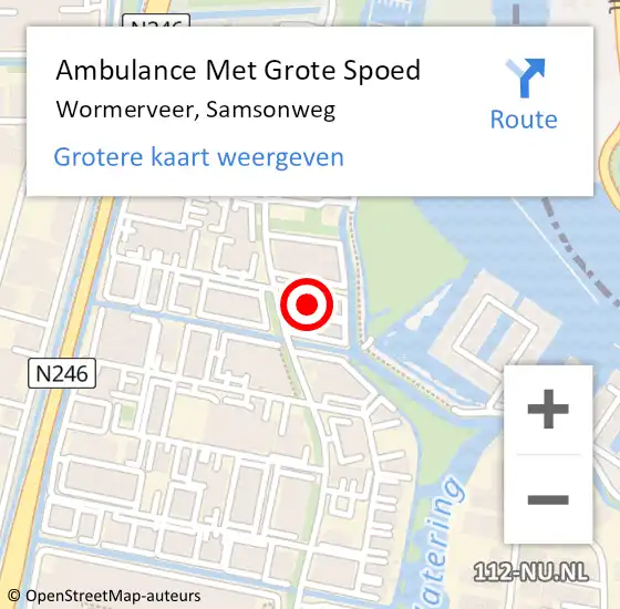 Locatie op kaart van de 112 melding: Ambulance Met Grote Spoed Naar Wormerveer, Samsonweg op 16 oktober 2024 18:52