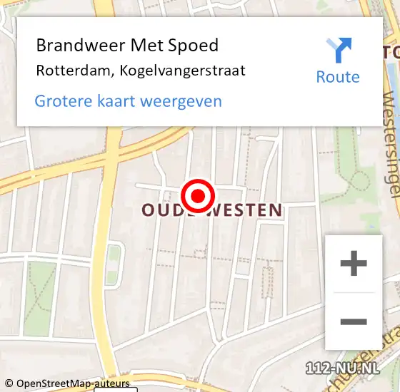 Locatie op kaart van de 112 melding: Brandweer Met Spoed Naar Rotterdam, Kogelvangerstraat op 16 oktober 2024 18:55