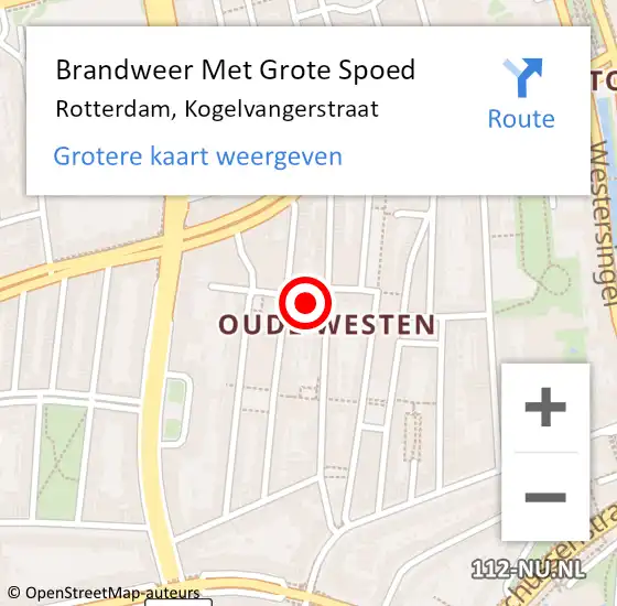 Locatie op kaart van de 112 melding: Brandweer Met Grote Spoed Naar Rotterdam, Kogelvangerstraat op 16 oktober 2024 19:00