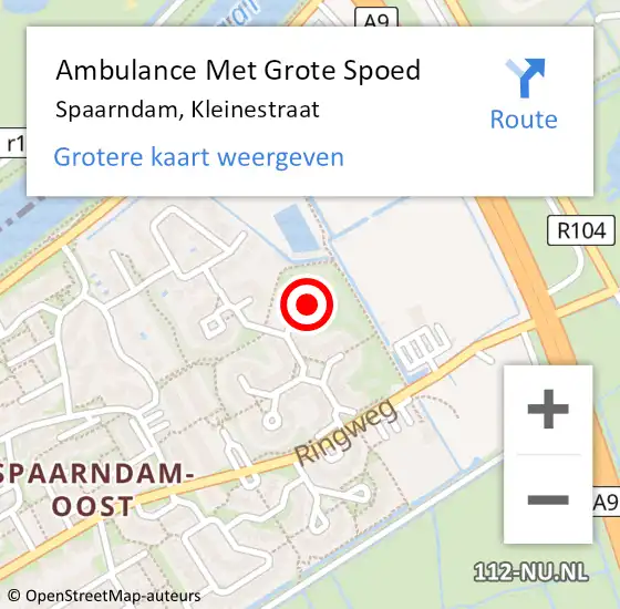 Locatie op kaart van de 112 melding: Ambulance Met Grote Spoed Naar Spaarndam, Kleinestraat op 16 oktober 2024 19:00