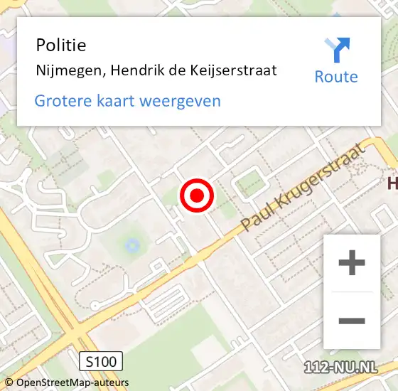 Locatie op kaart van de 112 melding: Politie Nijmegen, Hendrik de Keijserstraat op 16 oktober 2024 19:03