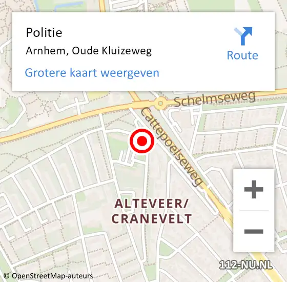 Locatie op kaart van de 112 melding: Politie Arnhem, Oude Kluizeweg op 16 oktober 2024 19:06