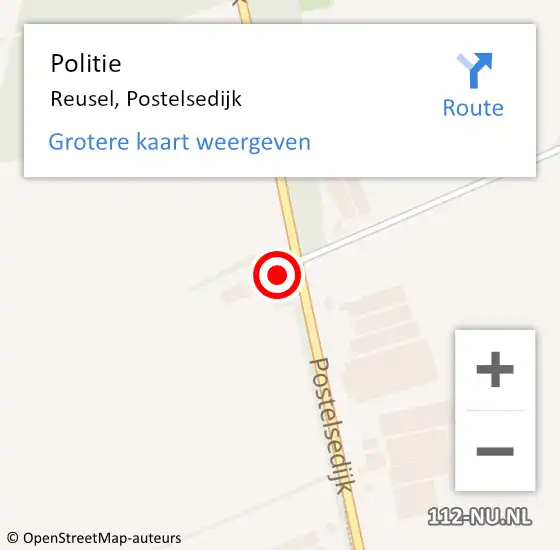 Locatie op kaart van de 112 melding: Politie Reusel, Postelsedijk op 16 oktober 2024 19:10