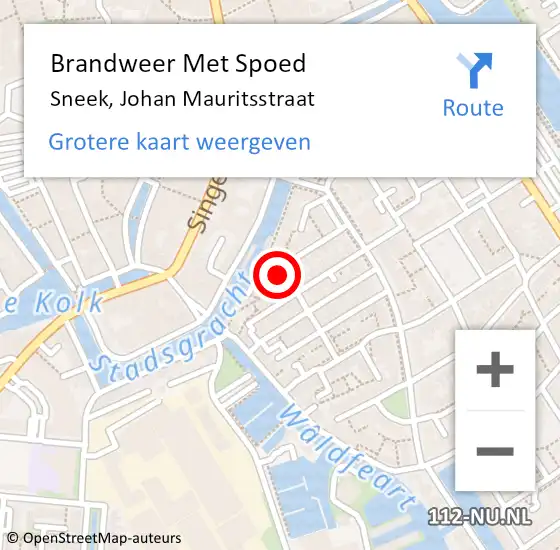 Locatie op kaart van de 112 melding: Brandweer Met Spoed Naar Sneek, Johan Mauritsstraat op 16 oktober 2024 19:17