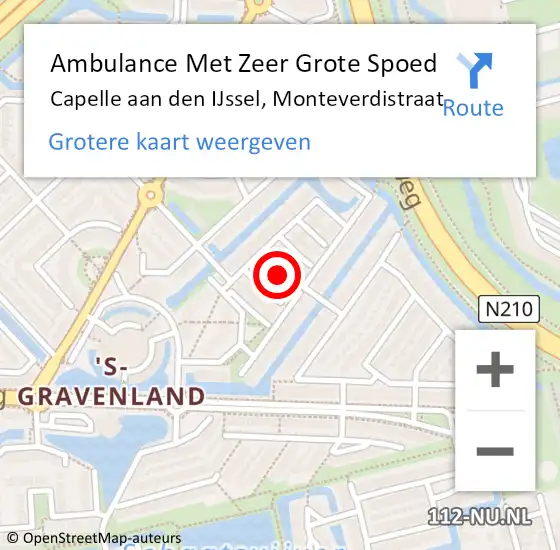 Locatie op kaart van de 112 melding: Ambulance Met Zeer Grote Spoed Naar Capelle aan den IJssel, Monteverdistraat op 16 oktober 2024 19:22