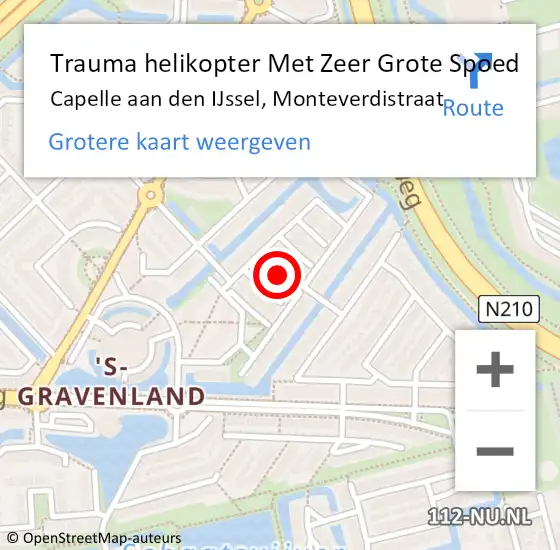 Locatie op kaart van de 112 melding: Trauma helikopter Met Zeer Grote Spoed Naar Capelle aan den IJssel, Monteverdistraat op 16 oktober 2024 19:23