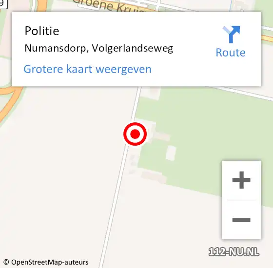 Locatie op kaart van de 112 melding: Politie Numansdorp, Volgerlandseweg op 16 oktober 2024 19:38