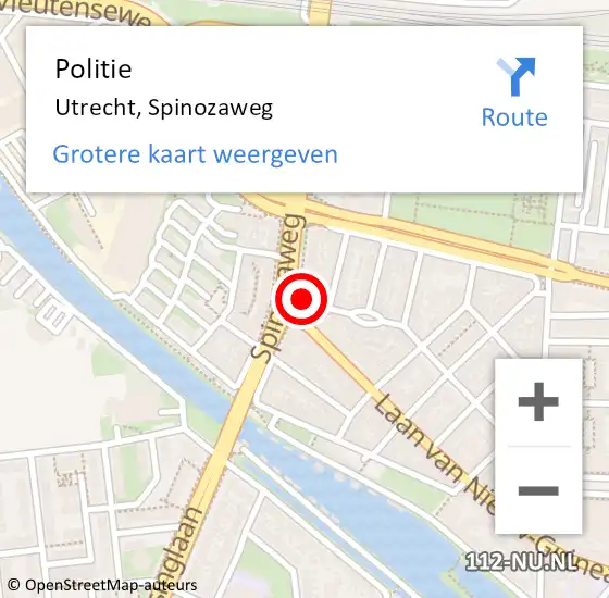 Locatie op kaart van de 112 melding: Politie Utrecht, Spinozaweg op 16 oktober 2024 19:46