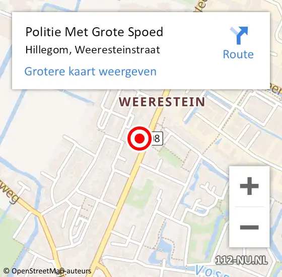 Locatie op kaart van de 112 melding: Politie Met Grote Spoed Naar Hillegom, Weeresteinstraat op 16 oktober 2024 19:51