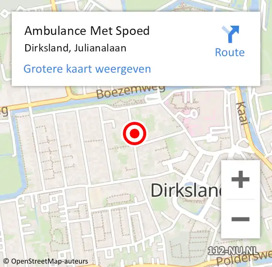 Locatie op kaart van de 112 melding: Ambulance Met Spoed Naar Dirksland, Julianalaan op 16 oktober 2024 19:52