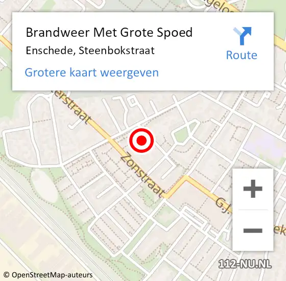 Locatie op kaart van de 112 melding: Brandweer Met Grote Spoed Naar Enschede, Steenbokstraat op 16 oktober 2024 20:08