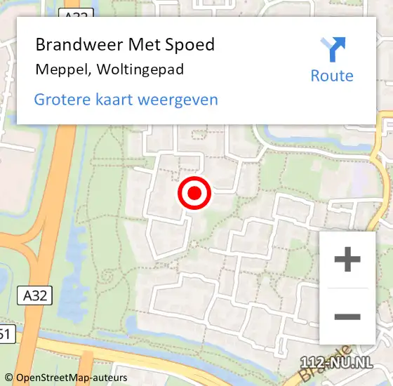 Locatie op kaart van de 112 melding: Brandweer Met Spoed Naar Meppel, Woltingepad op 16 oktober 2024 20:08