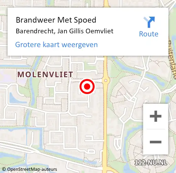 Locatie op kaart van de 112 melding: Brandweer Met Spoed Naar Barendrecht, Jan Gillis Oemvliet op 16 oktober 2024 20:17