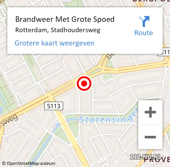 Locatie op kaart van de 112 melding: Brandweer Met Grote Spoed Naar Rotterdam, Stadhoudersweg op 16 oktober 2024 20:32