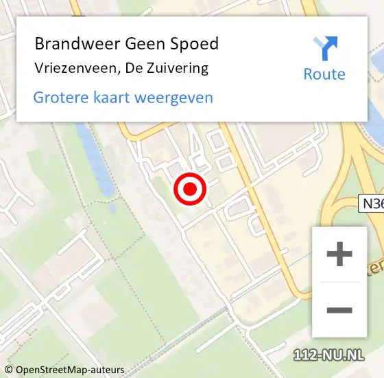 Locatie op kaart van de 112 melding: Brandweer Geen Spoed Naar Vriezenveen, De Zuivering op 16 oktober 2024 20:34