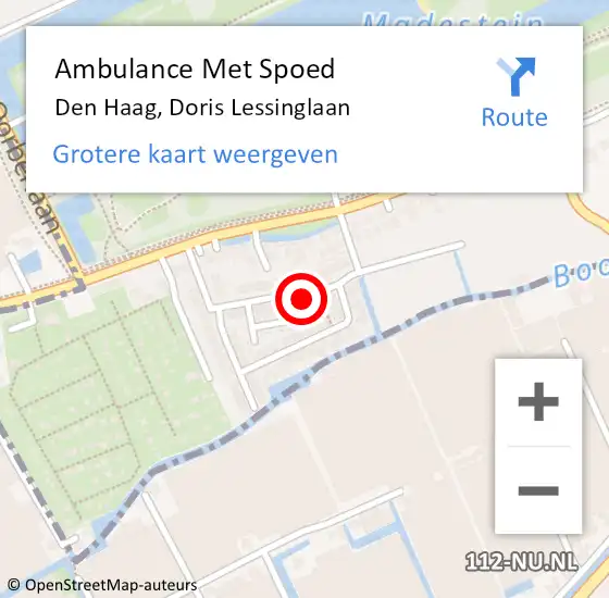 Locatie op kaart van de 112 melding: Ambulance Met Spoed Naar Den Haag, Doris Lessinglaan op 16 oktober 2024 20:37