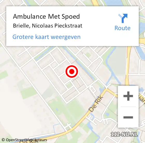 Locatie op kaart van de 112 melding: Ambulance Met Spoed Naar Brielle, Nicolaas Pieckstraat op 16 oktober 2024 20:45