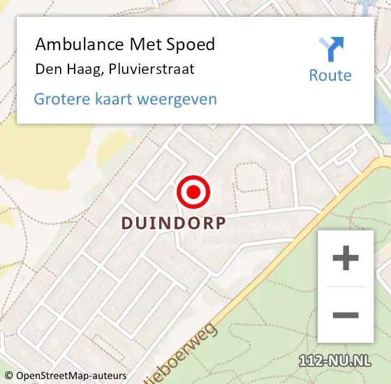 Locatie op kaart van de 112 melding: Ambulance Met Spoed Naar Den Haag, Pluvierstraat op 16 oktober 2024 20:54