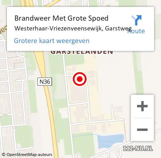 Locatie op kaart van de 112 melding: Brandweer Met Grote Spoed Naar Westerhaar-Vriezenveensewijk, Garstweg op 16 oktober 2024 21:02