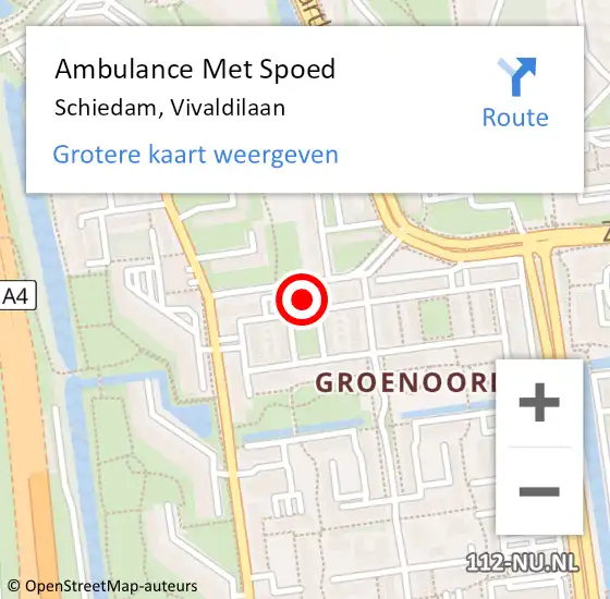 Locatie op kaart van de 112 melding: Ambulance Met Spoed Naar Schiedam, Vivaldilaan op 16 oktober 2024 21:04