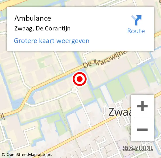 Locatie op kaart van de 112 melding: Ambulance Zwaag, De Corantijn op 16 oktober 2024 21:07